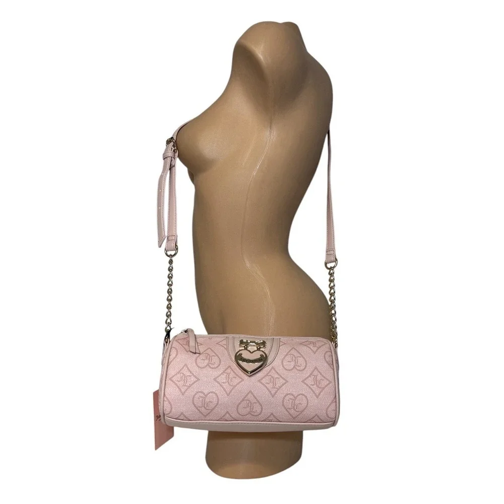Juicy Couture Precious Moments Roll Bag Pink Clay Monogram Heart Crossbody NEW - Picture 2 of 10